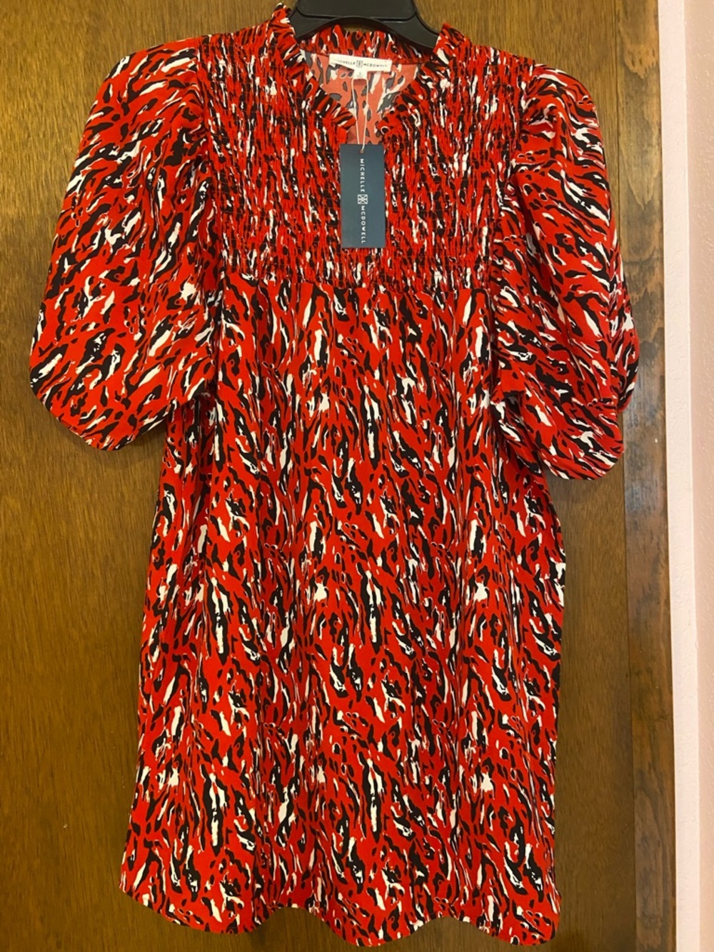 Red Abstract Print Short Dress